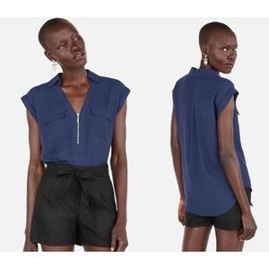 NWOT Express Chelsea Popover Navy Blouse. Size S.